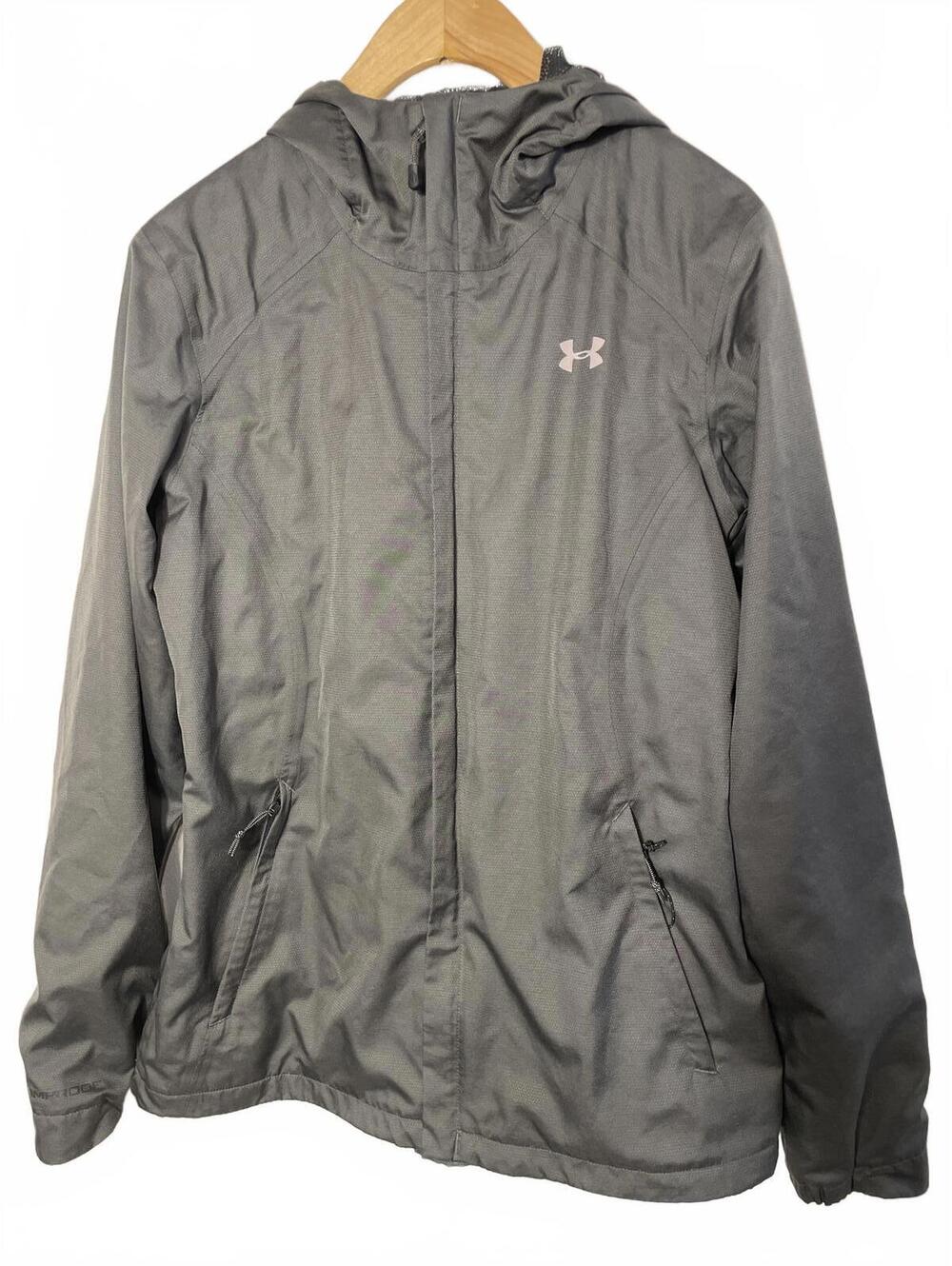 Under Armour Windbreaker Jacket Women's Size Small Gray Hood Sporty Lightweight